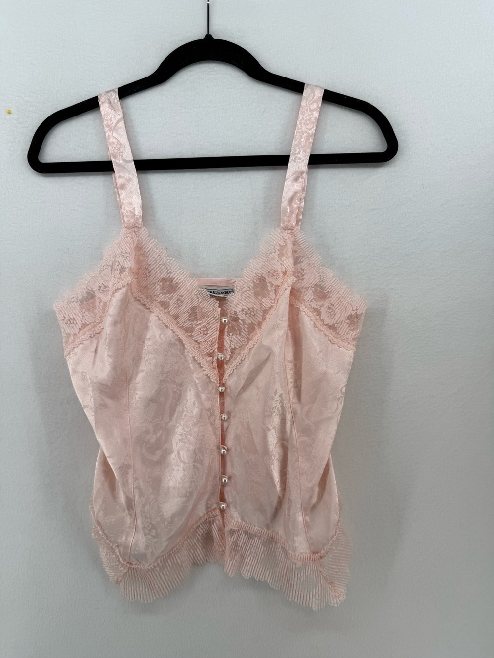 Delicate Pink Lace-Trim Satin Camisole